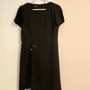 Miss Viola Crew Neck Short Sleeve Dress Black Fully Lined Pleated Size M